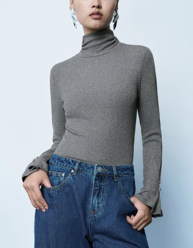 Turtle Neck Skinny Knitted T-Shirt sold by Urban Revivo