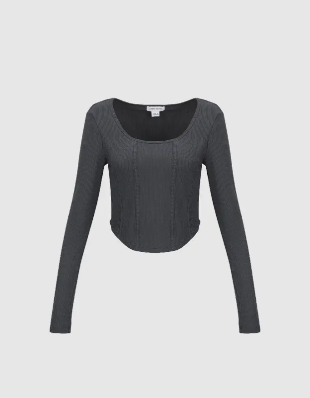 Square-Cut Collar Skinny T-Shirt sold by Urban Revivo