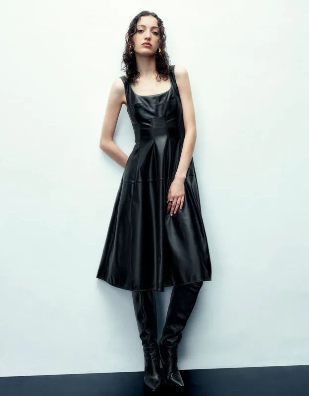 Sleeveless Vegan Leather A-Line Dress sold by Urban Revivo