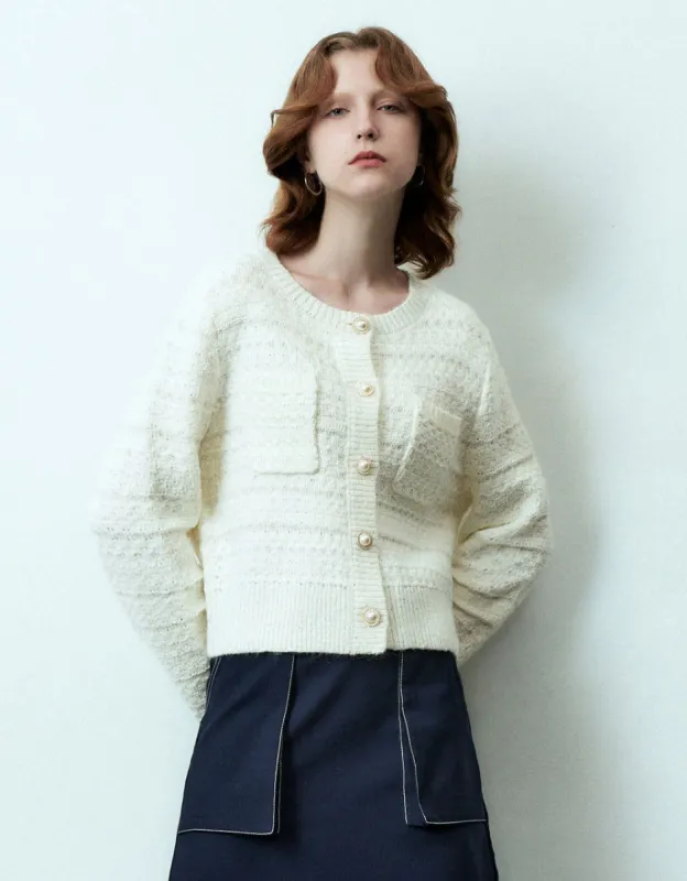 Pearl Button Crew Neck Knitted Cardigan sold by Urban Revivo