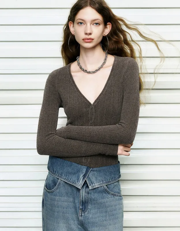 Skinny V-Neck Knitted Cardigan sold by Urban Revivo