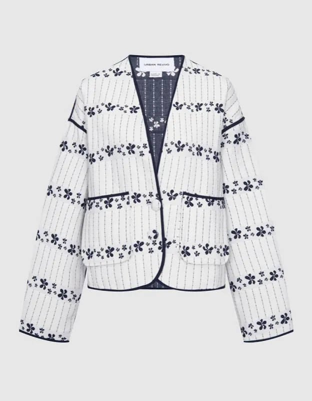 Floral Print V Neck Jacket sold by Urban Revivo