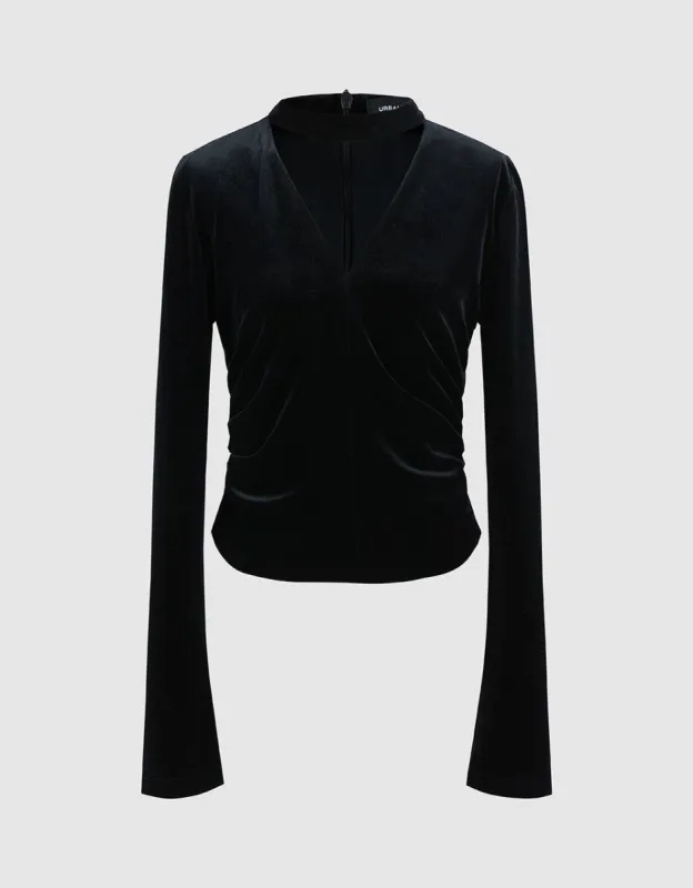 Keyhole Neck Knitted Skinny T-Shirt made by Urban Revivo