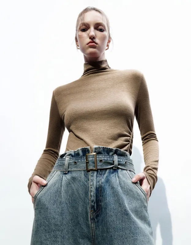 Ruched Knitted Skinny T-Shirt sold by Urban Revivo