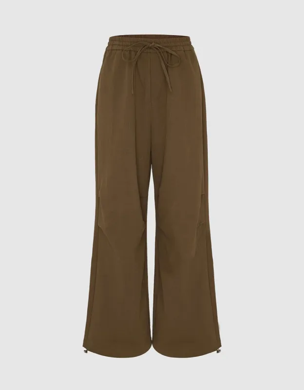 Drawstring Waist Wide-Leg Pants sold by Urban Revivo