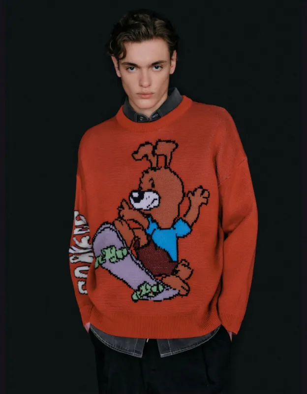 Skateboard Dog Print Knit T-Shirt sold by Urban Revivo