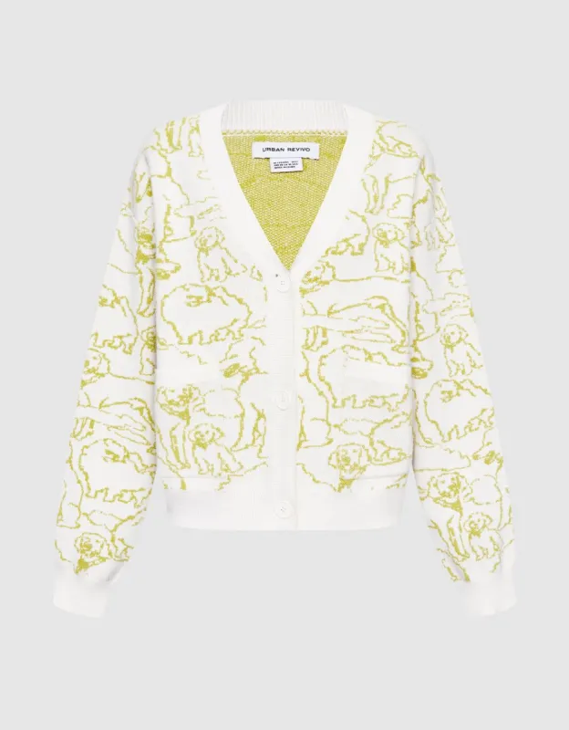 Dog Pattern Button Up Cardigan sold by Urban Revivo