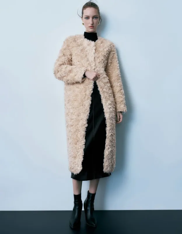 Furry Longline Straight Coat sold by Urban Revivo