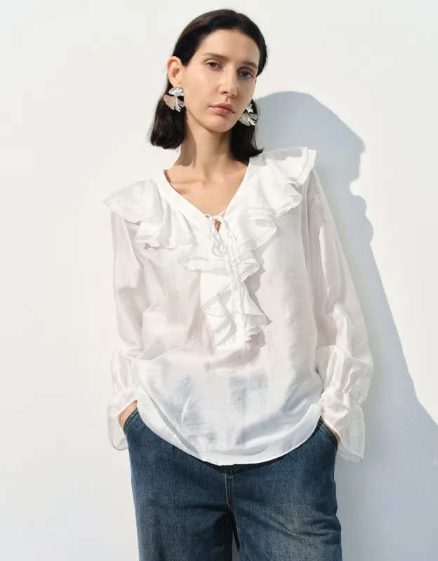 Ruffle Lapel Overhead Shirt sold by Urban Revivo