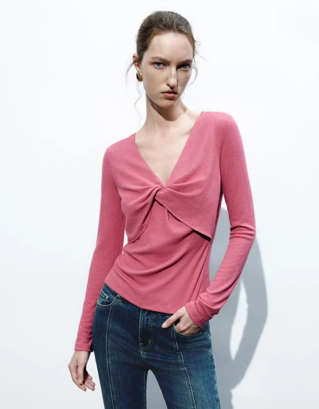 Twist Front V-Neck Skinny T-Shirt sold by Urban Revivo