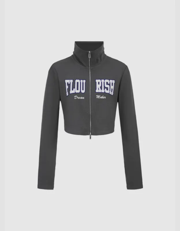 Letter Print Zipper Up Shirt sold by Urban Revivo