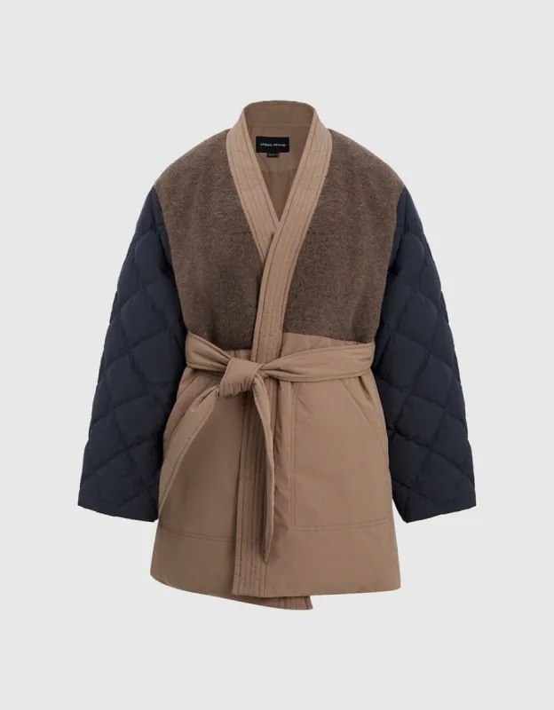 Straight V-Neck Down Jacket With Belt sold by Urban Revivo