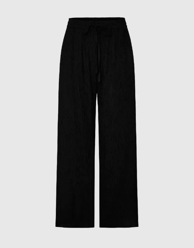 Textured Drawstring Waist Wide-Leg Pants sold by Urban Revivo