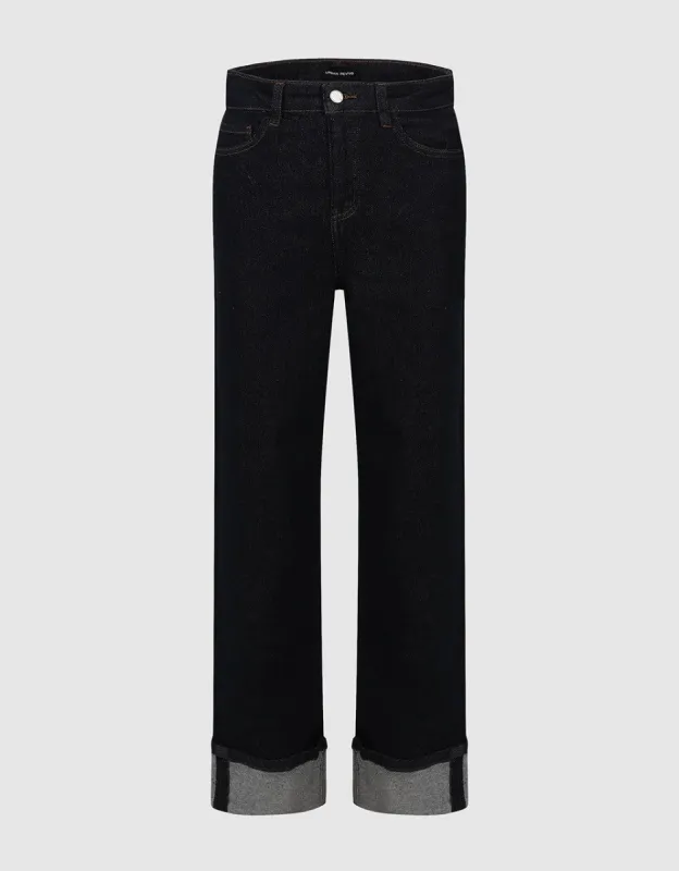 Rolled Up Hem Straight Jeans sold by Urban Revivo