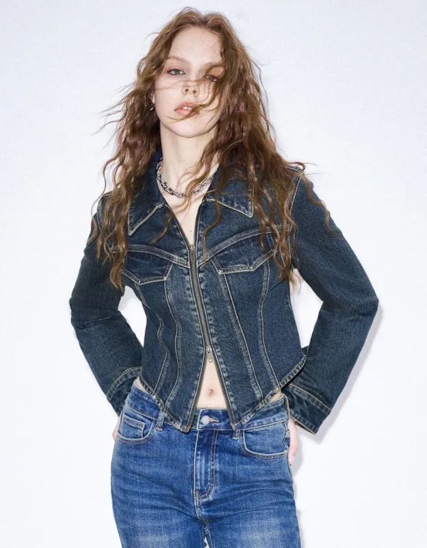 Zipper Front Denim Shirt sold by Urban Revivo