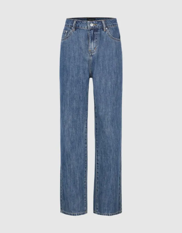 Mid-Waist Straight Jeans sold by Urban Revivo
