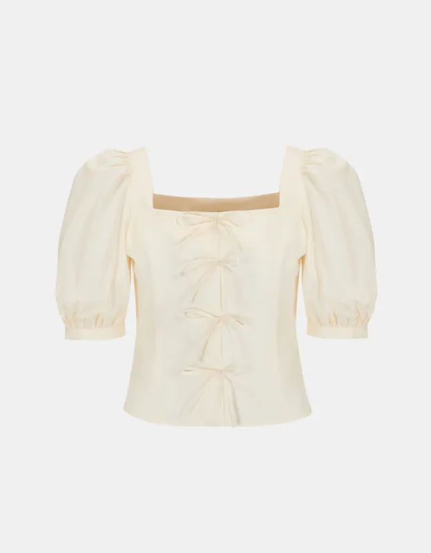 Tie Front Puff Sleeve Square Neck Blouse sold by Urban Revivo