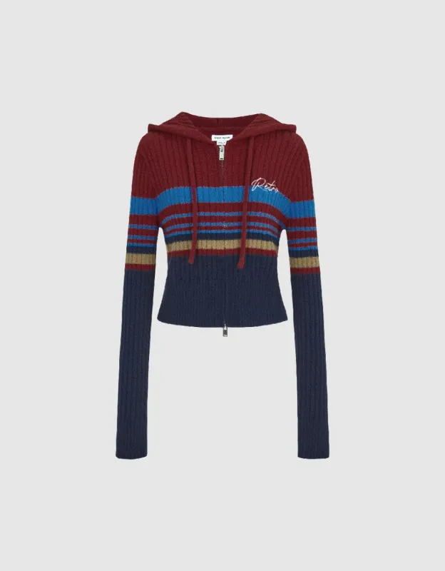 Zipper Front Hooded Knitted Cardigan sold by Urban Revivo