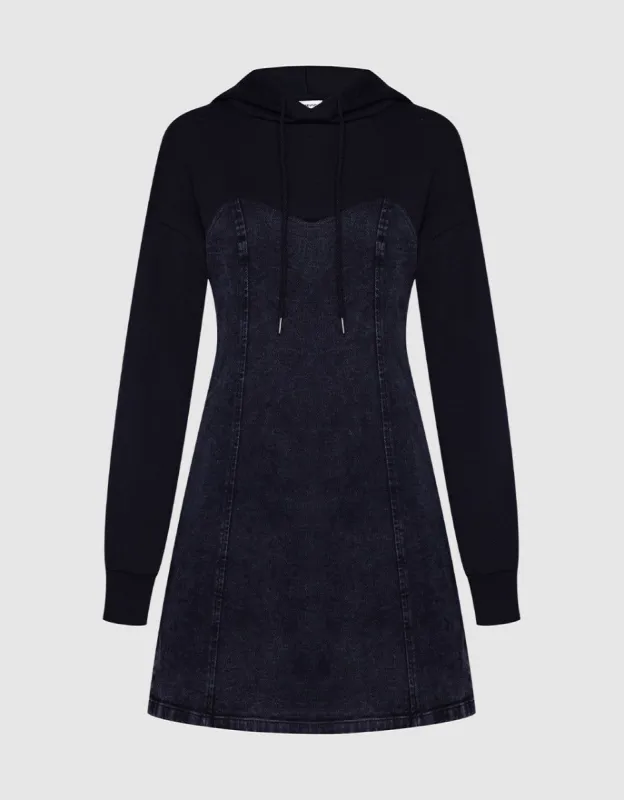 Spliced Hooded Denim Dress sold by Urban Revivo