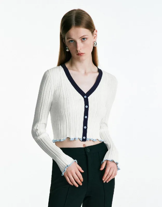 Lettuce Trim Crew Neck Knitted Cardigan sold by Urban Revivo