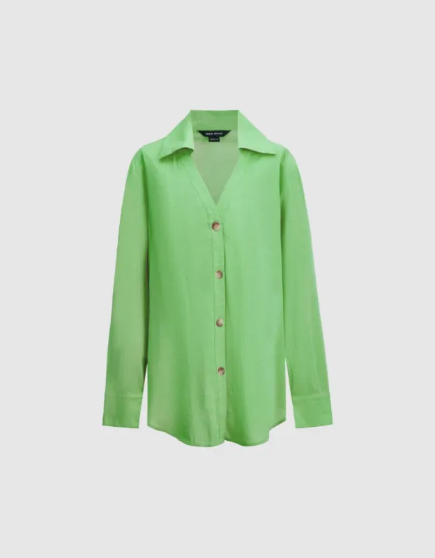 V-Neck Button Up Shirt sold by Urban Revivo