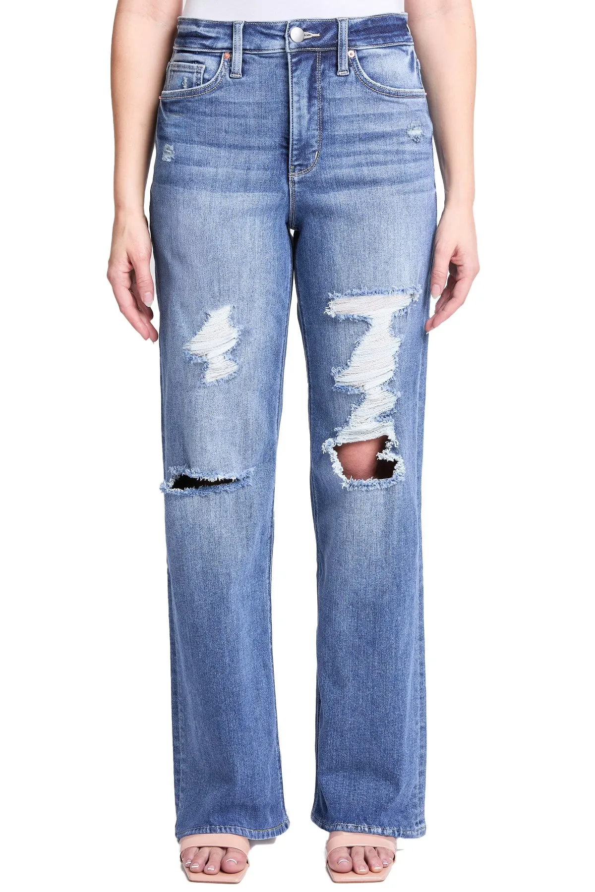 Hailey High Rise Distressed Wide Leg Jeans sold by RFM Denim