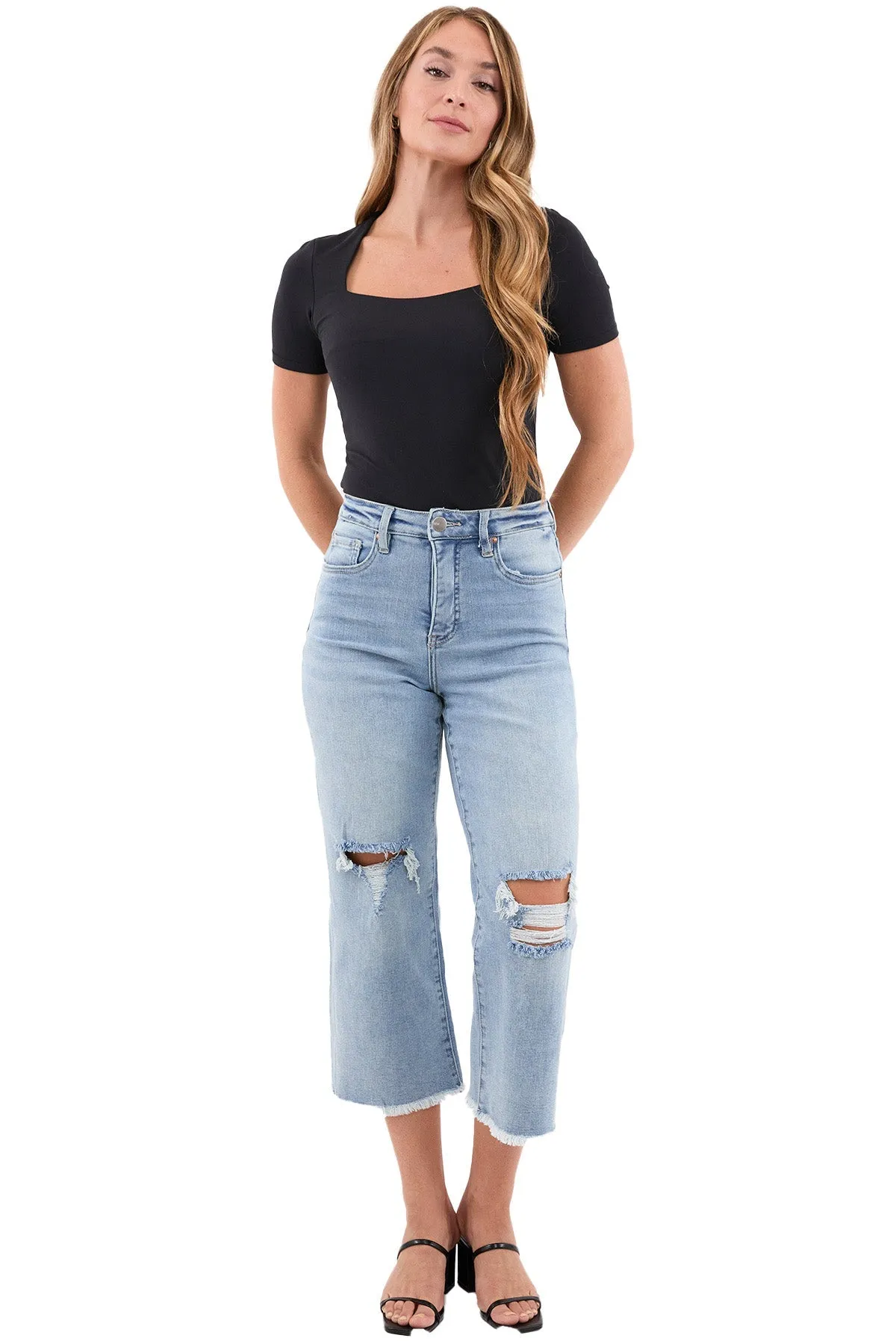 Chloe High Rise Wide Leg Cropped Frayed Jeans sold by RFM Denim product image thumbnail 4