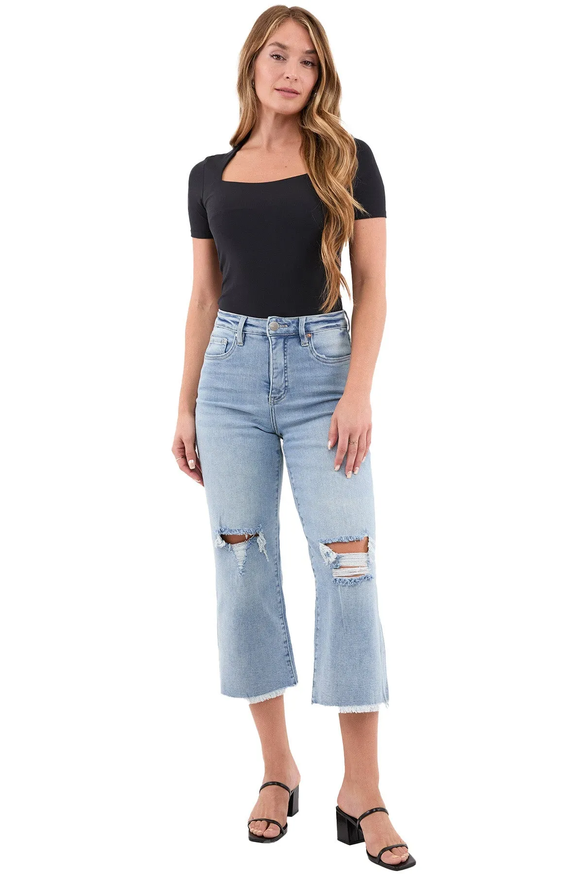 Chloe High Rise Wide Leg Cropped Frayed Jeans sold by RFM Denim product image thumbnail 5