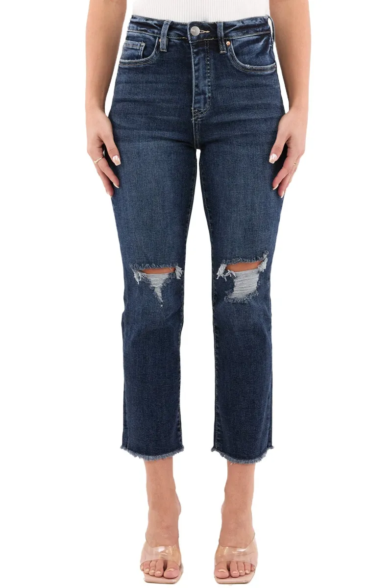 RFM Crop Dylan Full Size Tummy Control Distressed High Waist Raw Hem Jeans