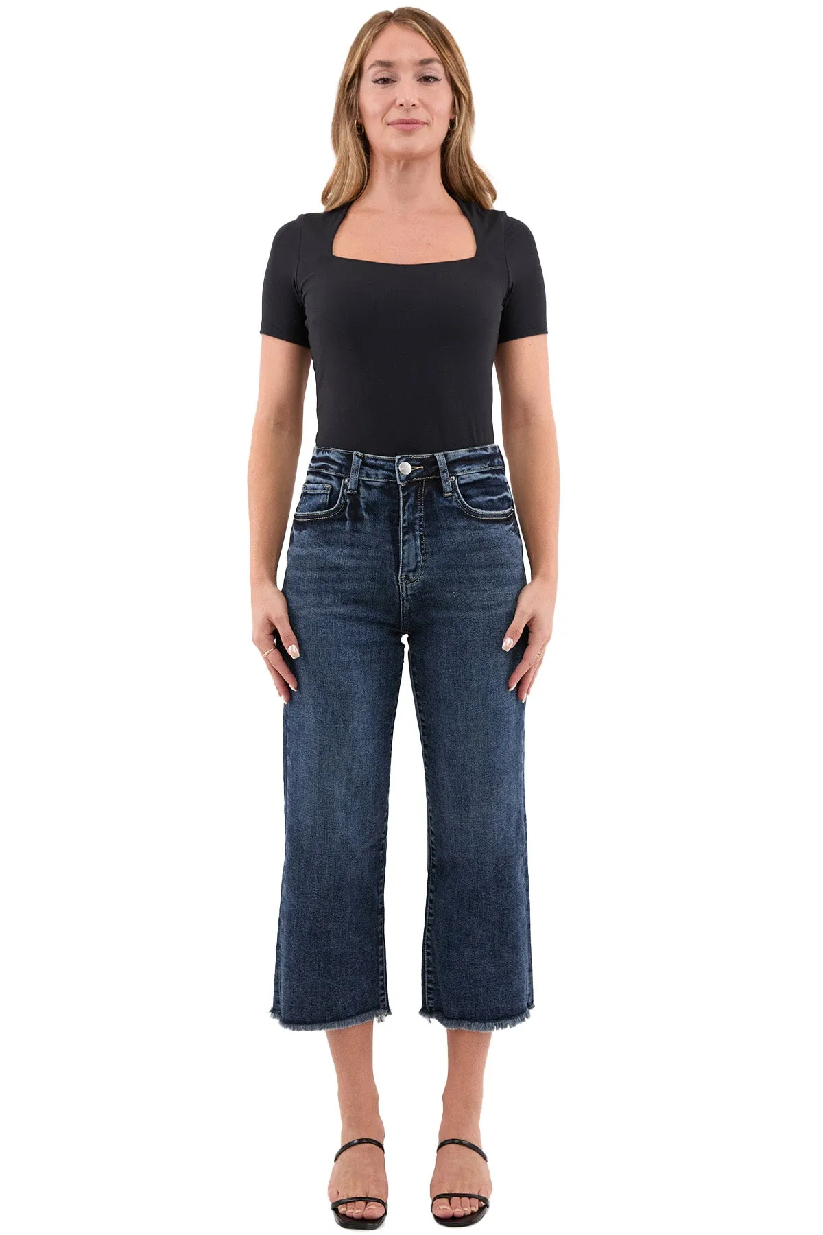 Chloe High Rise Wide Leg Cropped Frayed Jeans sold by RFM Denim product image thumbnail 4