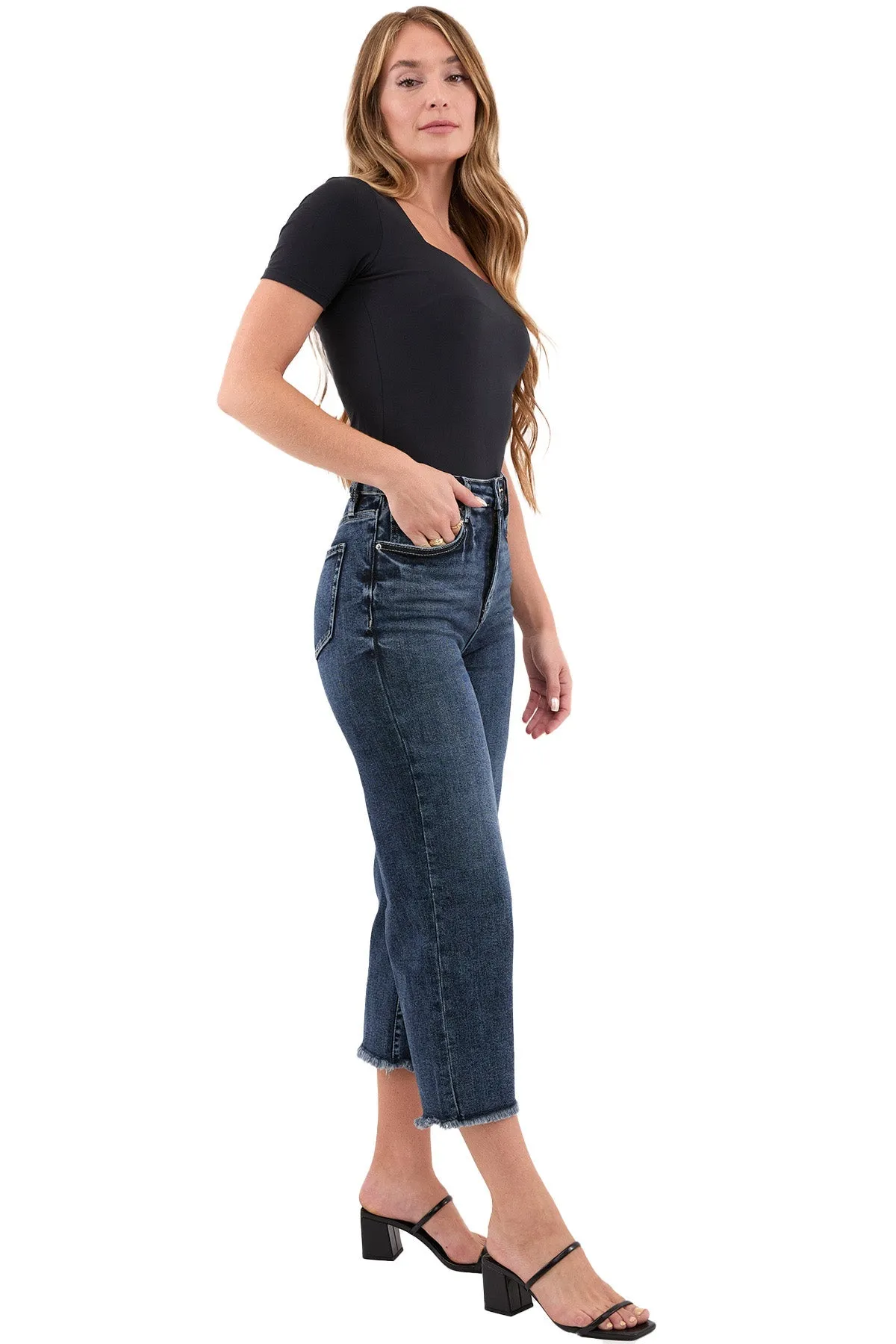 Chloe High Rise Wide Leg Cropped Frayed Jeans sold by RFM Denim product image thumbnail 5