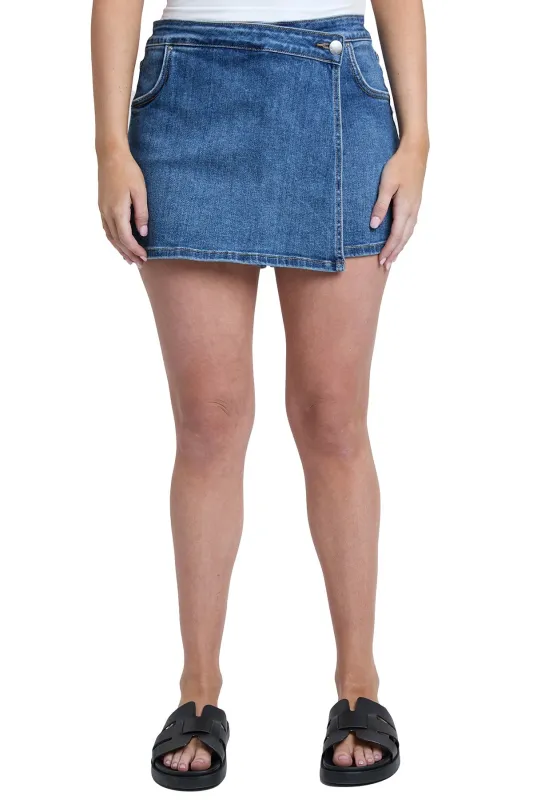 Plus Asymmetrical Denim Skort sold by RFM Denim
