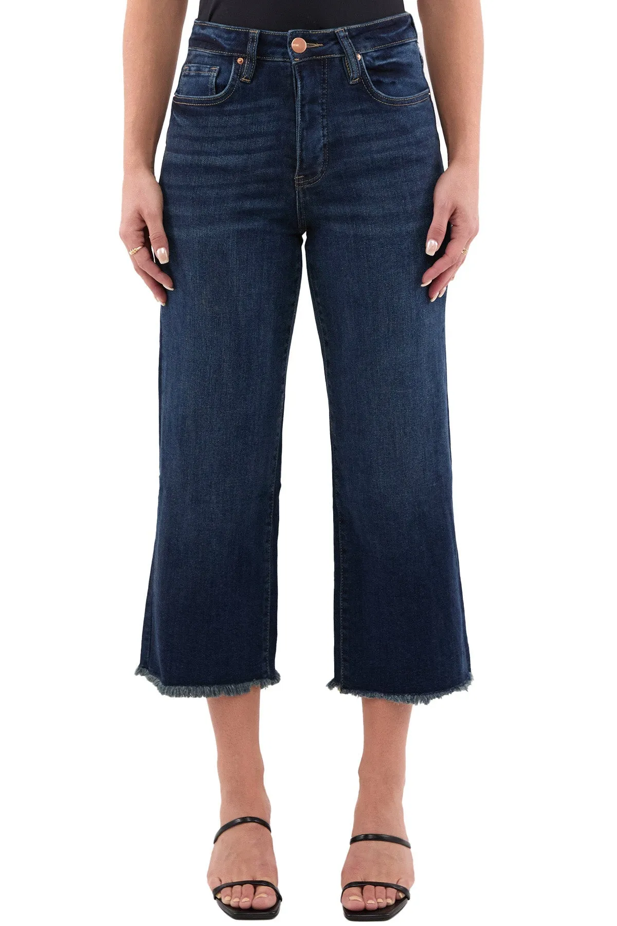 Plus Chloe High Rise Wide Leg Cropped Frayed Jeans sold by RFM Denim