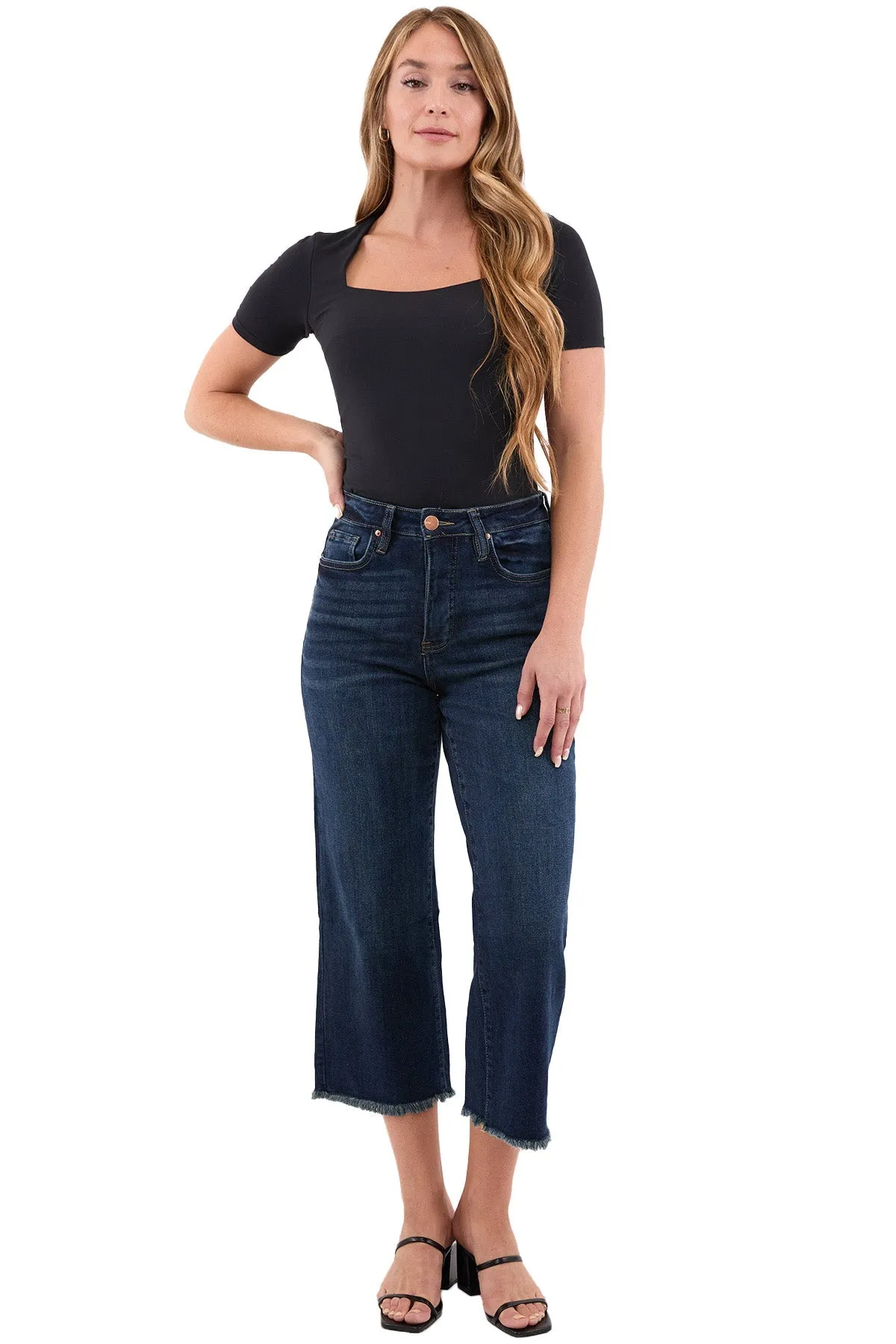 Plus Chloe High Rise Wide Leg Cropped Frayed Jeans sold by RFM Denim product image thumbnail 5