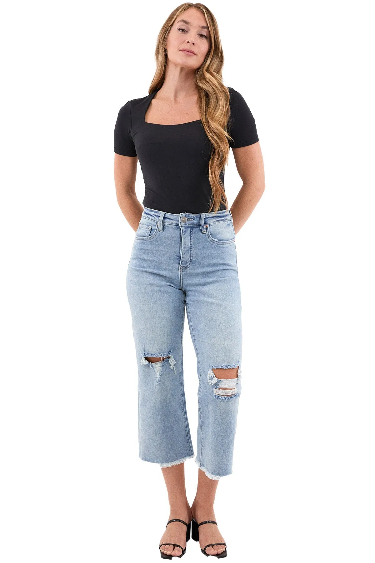 Plus Chloe High Rise Wide Leg Cropped Frayed Jeans sold by RFM Denim product image thumbnail 4