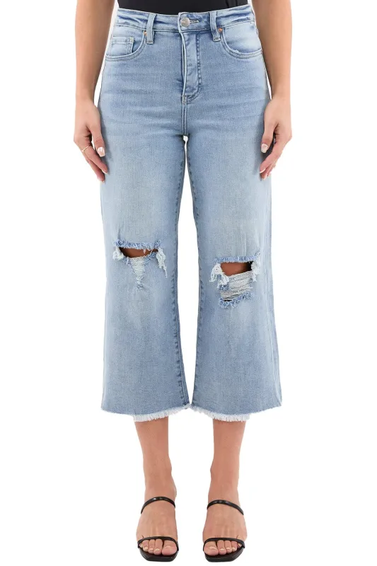 Plus Chloe High Rise Wide Leg Cropped Frayed Jeans sold by RFM Denim