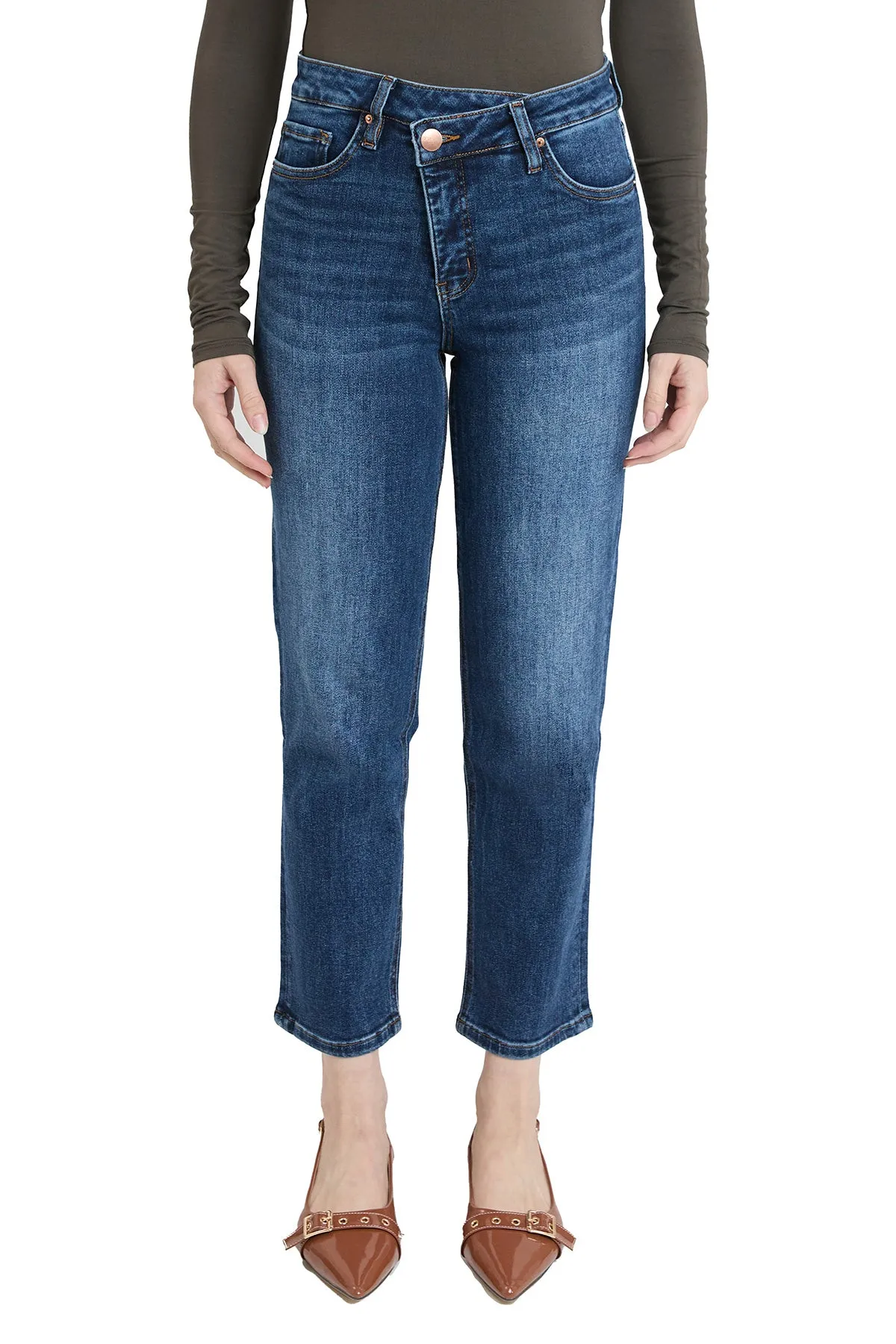 Plus Dylan Mid Rise Asymmetric Cropped Straight Leg Jeans sold by RFM Denim