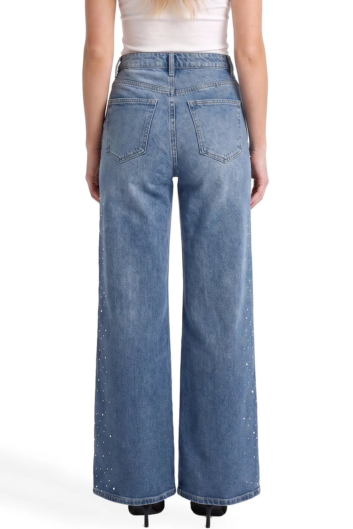 Plus Chloe High Rise Wide Leg Jeans with Rhinestones sold by RFM Denim product image thumbnail 4