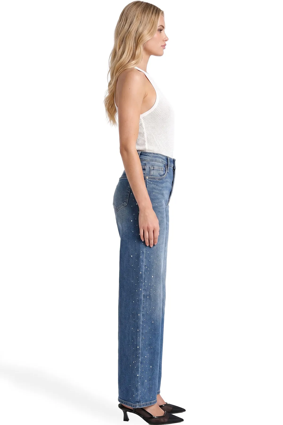 Plus Chloe High Rise Wide Leg Jeans with Rhinestones sold by RFM Denim product image thumbnail 5