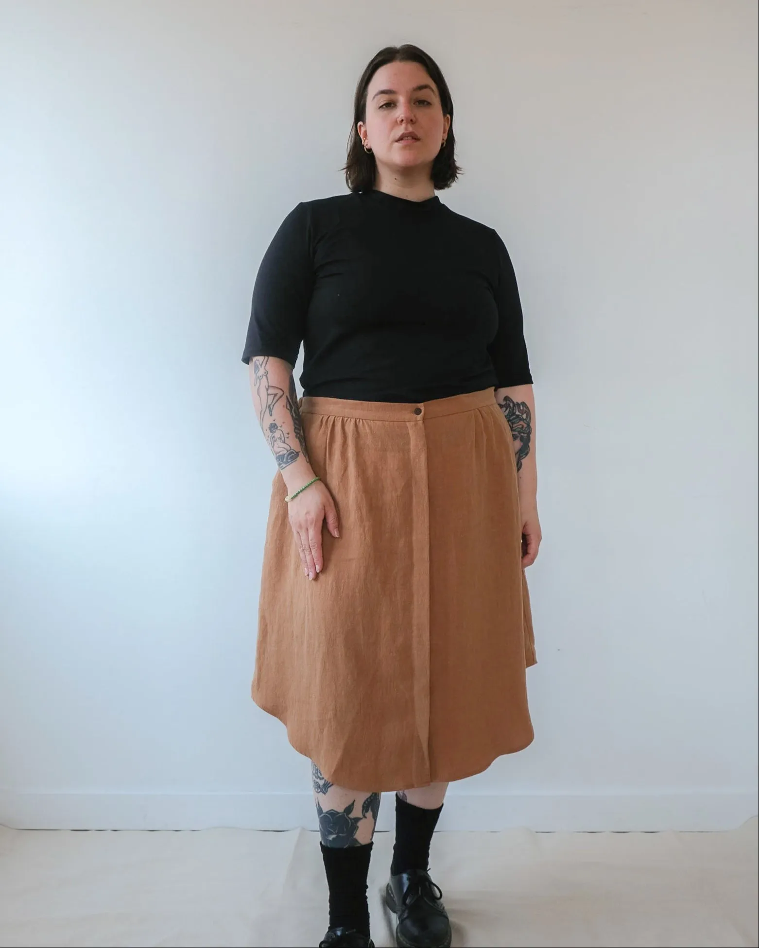 Skirt No2402w, confetti and coffee linen sold by atelier b
