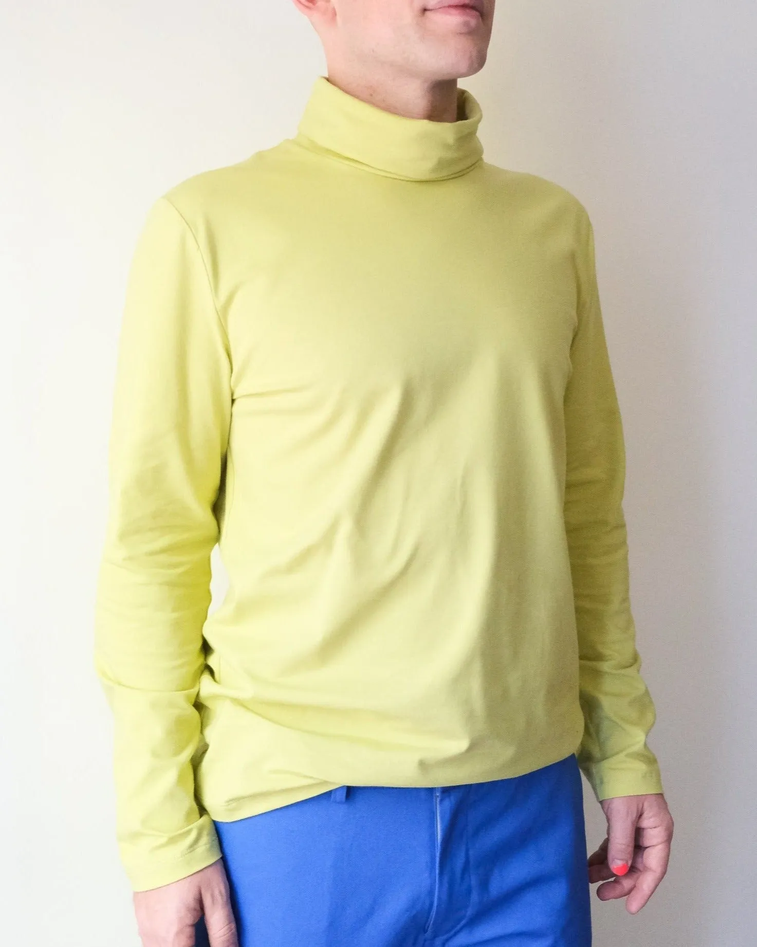 Turtleneck No2296m, lime and eggshell sold by atelier b