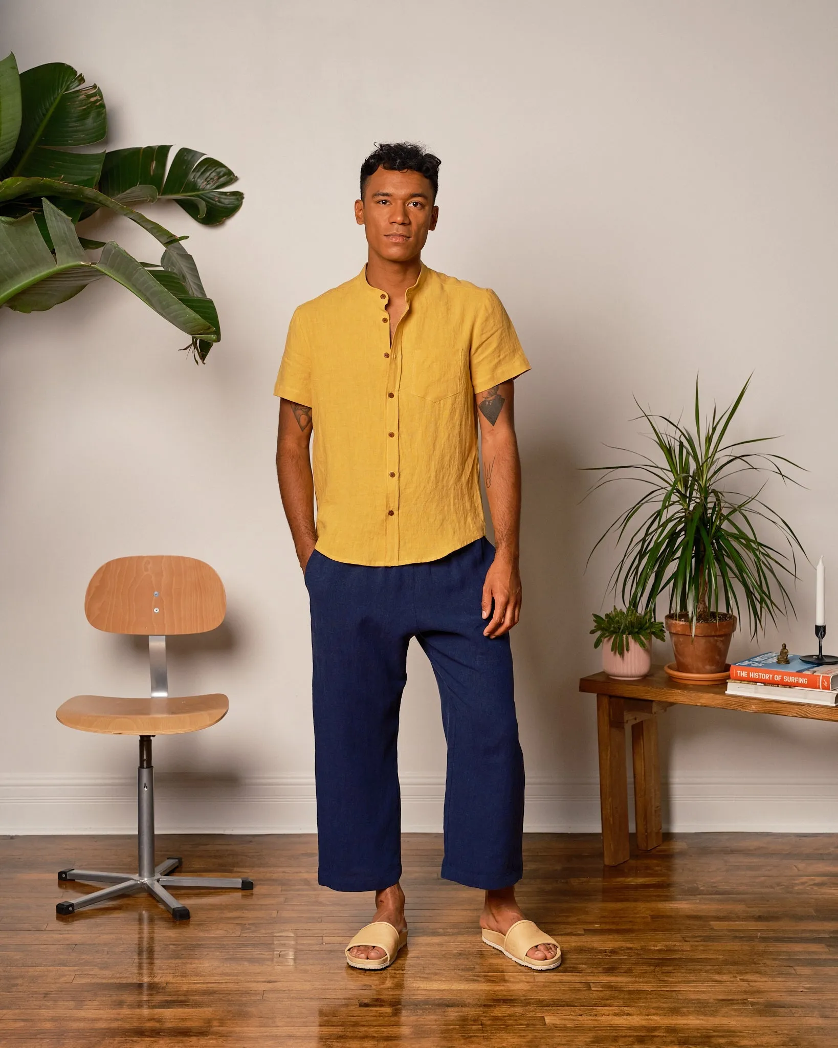 Short sleeve shirt No2344m, yellow linen size 3x sold by atelier b product image thumbnail 3