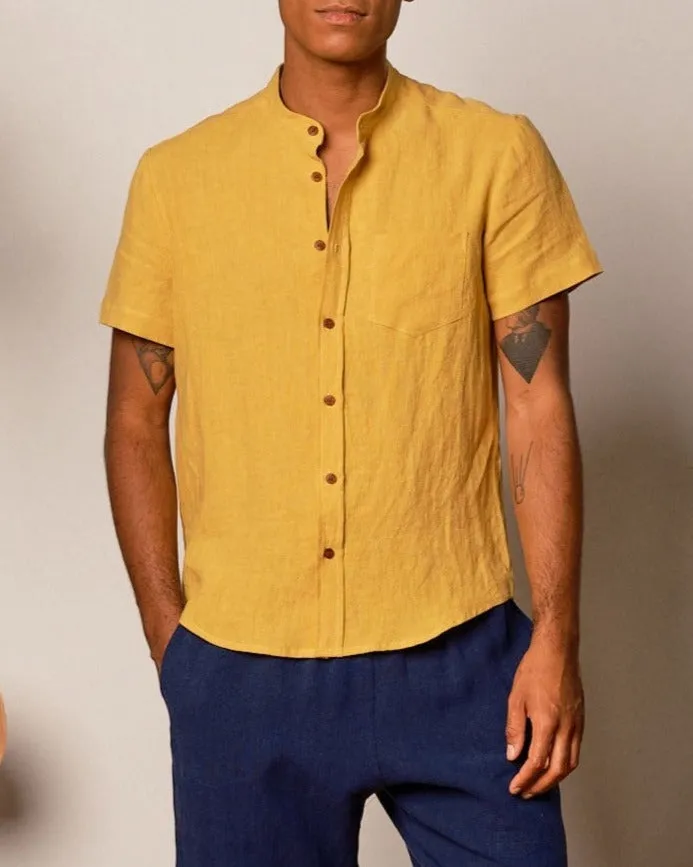 Short sleeve shirt No2344m, yellow linen size 3x sold by atelier b product image thumbnail 2