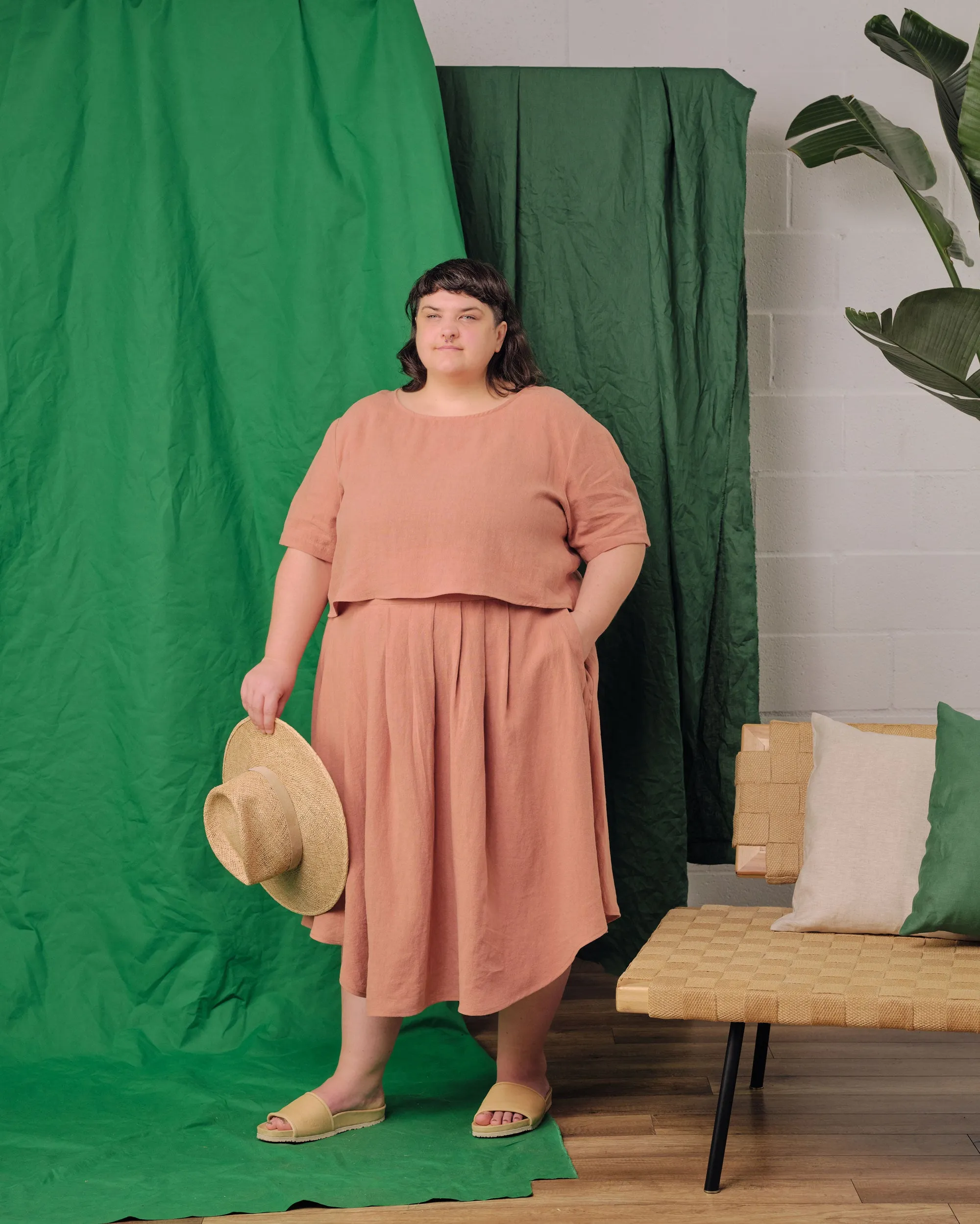 Linen pleated sleeve top No2215w, yellow linen size 5x sold by atelier b product image thumbnail 2