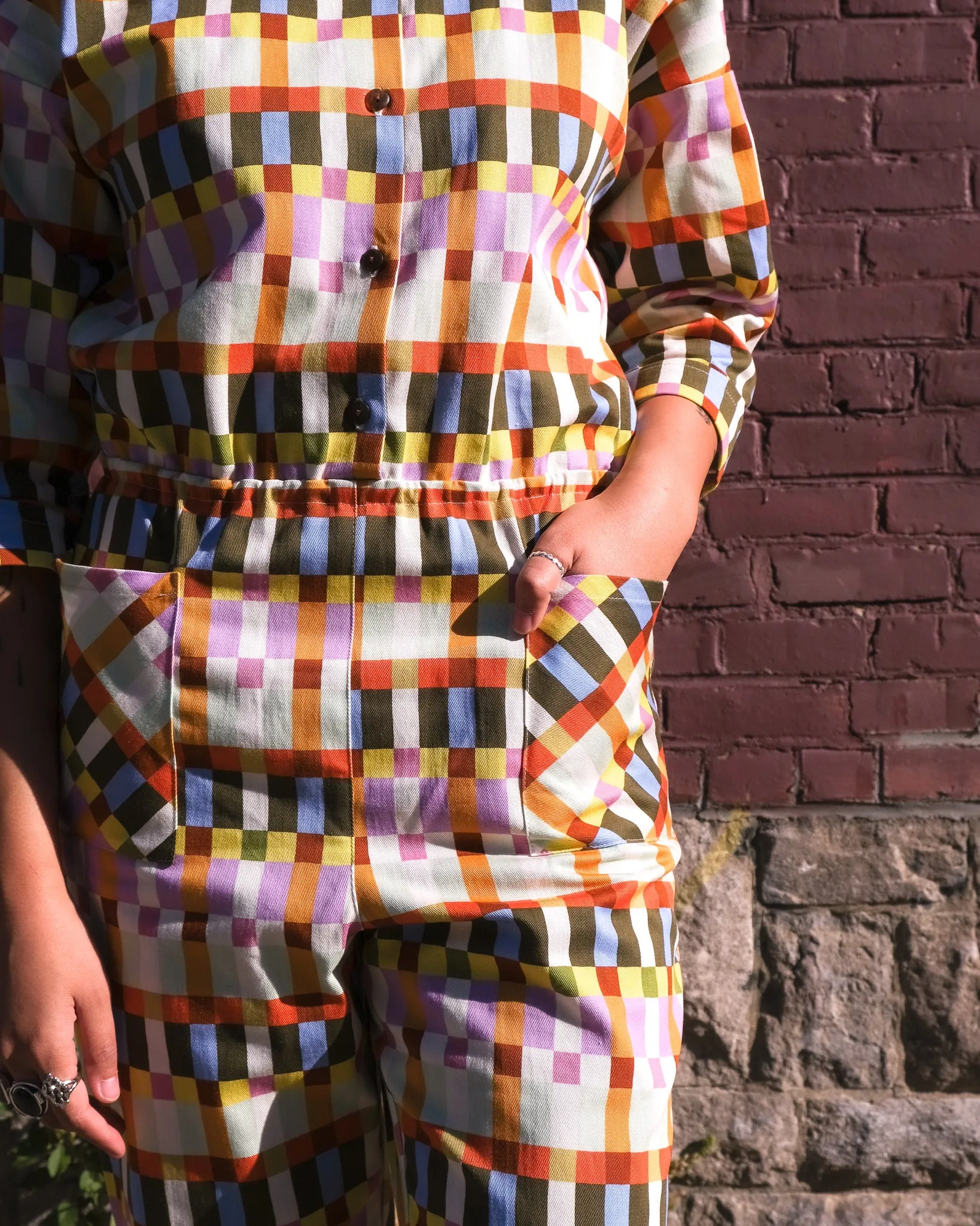 Cotton coveralls No2493w, multicoloured checkerboard sold by atelier b product image thumbnail 2