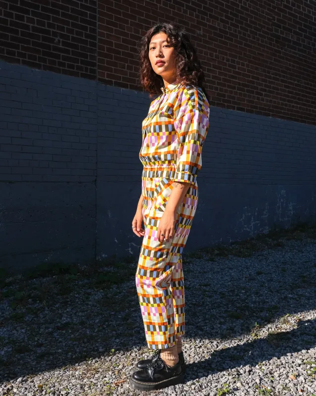Cotton coveralls No2493w, multicoloured checkerboard sold by atelier b