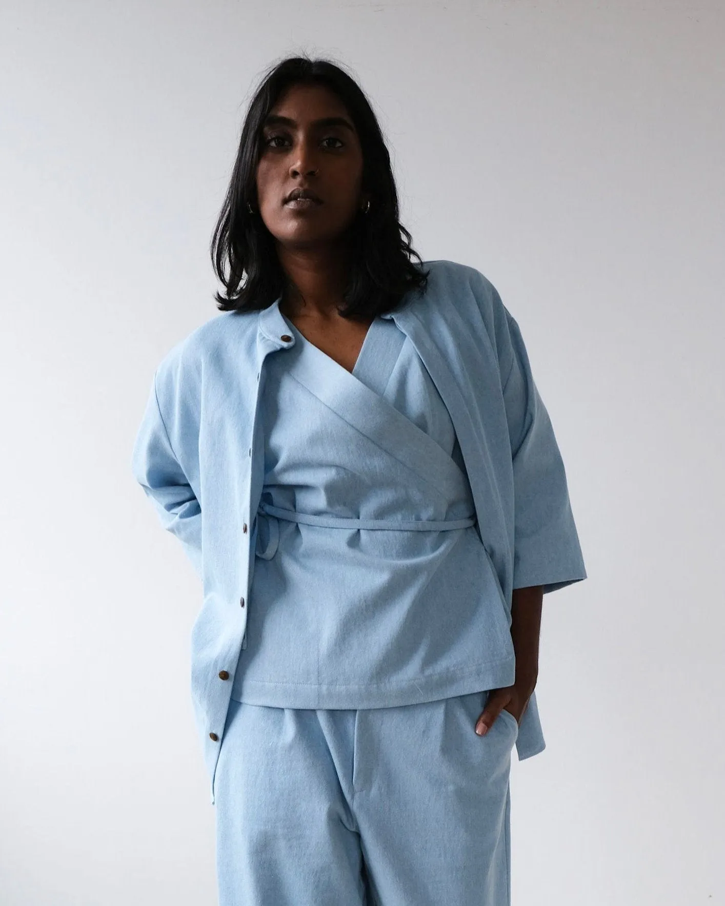 Wrap top No2415w, denim sold by atelier b