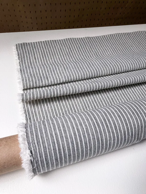 Grey linen with cream stripes, by the half meter made by atelier b