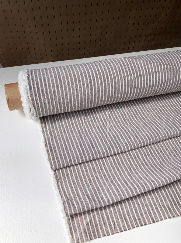 Brown linen with cream stripes, by the half meter made by atelier b