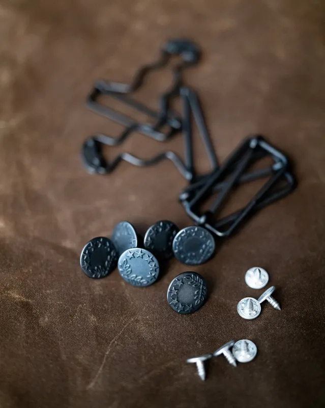 Harlene Dungarees Hardware Set by Merchant & Mills, metallic black made by atelier b